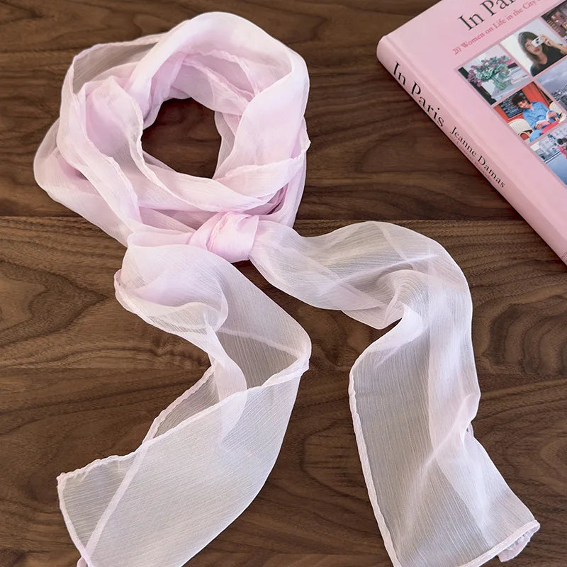 Soft and Comfortable Pure Color Scarf Necktie for Spring and Summer, Multi-functional Streamer Ribbon Necklace