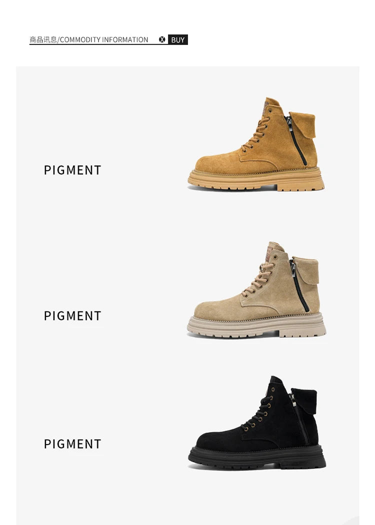 Men's high-quality suede horse boots outdoor casual leather boots thick soled English style short boots fashionable work boots