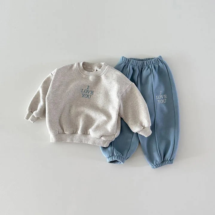 2025 Winter New Children Plus Velvet Thick Sweatshirt + Sweat Pants 2pcs Suit Boys Girls Fleece Warm Clothes Set Kids Outfits