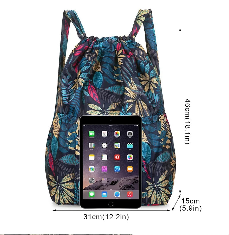 Women's Backpack Drawstring Large Capacity Lightweight Leisure Minimalist Portable Shopping Travel Bag Fitness Sports Bag