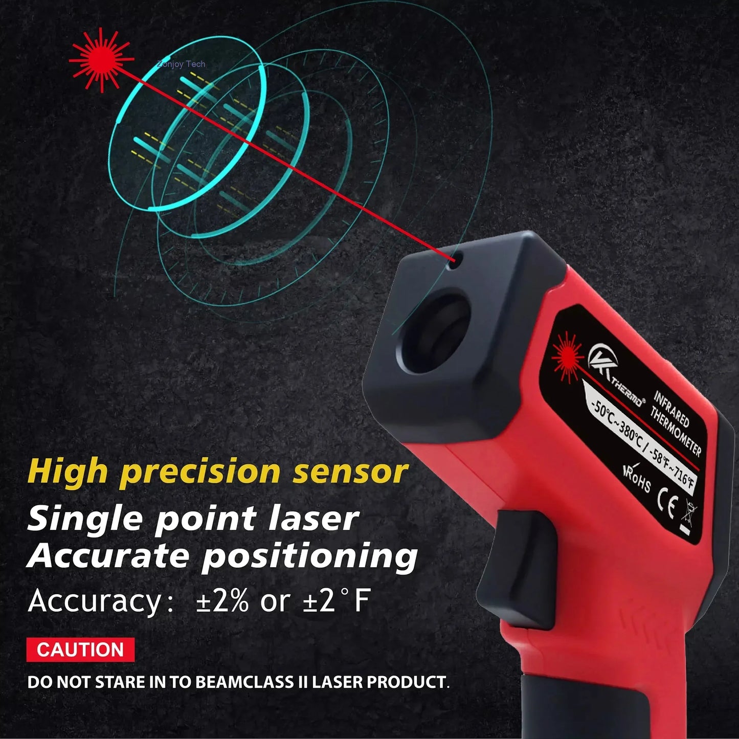 Digital infrared thermometer, non-contact industrial laser temperature gun, temperature range from -50 to 380 degrees Celsius.