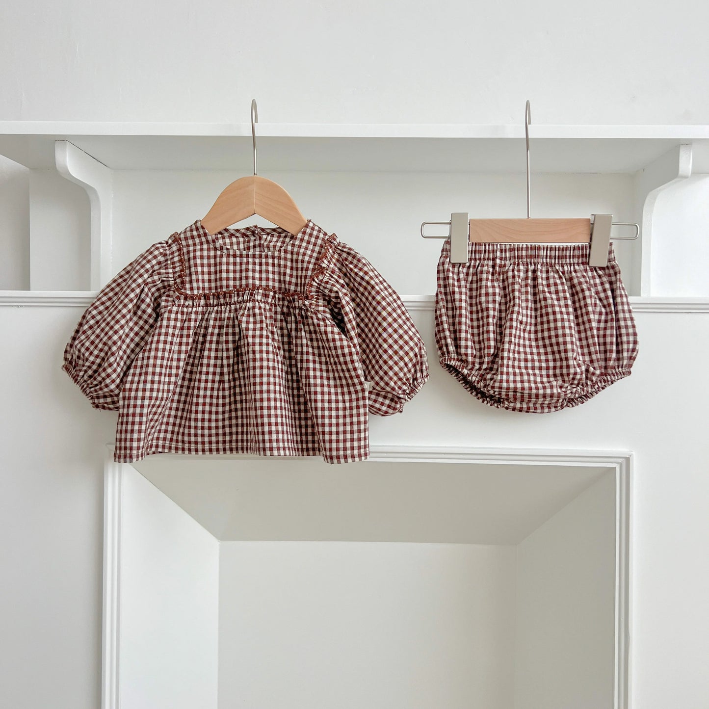 Baby Cotton Clothing Sets 0-2Yrs Autumn New Baby Girl Clothes Set Plaid Tee And Bloomer 2pcs Toddler Kids Vest + Shorts Suit
