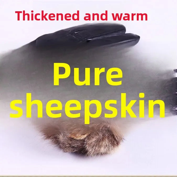 Genuine Leather Gloves (Men/Women): Fleece-Lined Warm, Thin/Thick Cotton, For Motorcycle Riding, Autumn/Winter,  Drop-Shipping