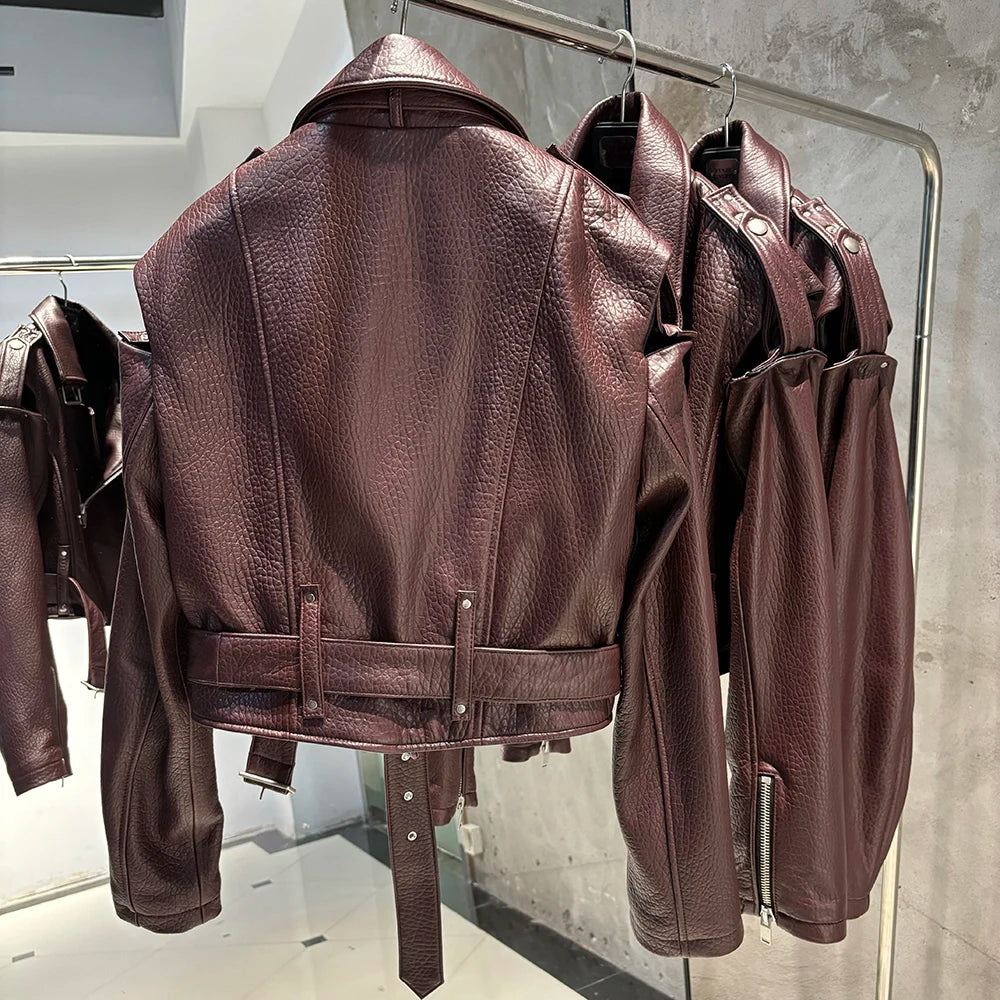 YOLOAgain Real Leather Jacket Women Cropped Jacket Spring 2025