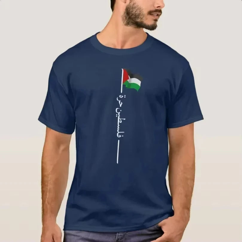 2025 Summer Fashion New Palestine Flag Flagpole Palestine T-Shirt 100% Cotton O-Neck Summer Short Sleeve Casual Men's T-Shirt