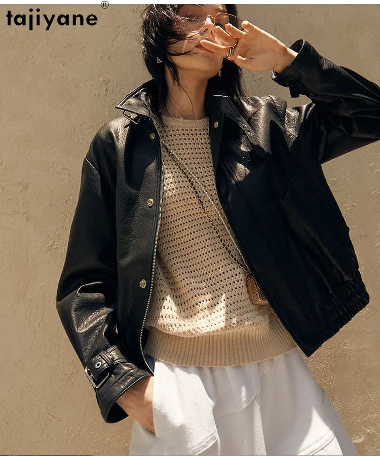 Tajiyane High-end Genuine Leather Jacket Women 2023 Short Casual Black Leather Jackets Real Sheepskin Coat Elegant Streetwear