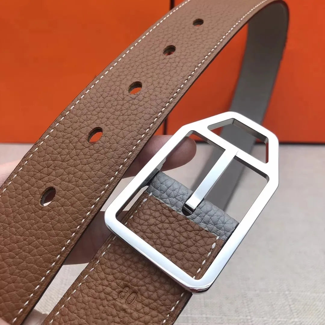 Double-Sided Genuine Leather Belt for Men And Women Casual Lychee Skin Waist Belt Couple Sle Gift Box Soft Surface Stainles...