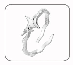 F.I.N.S New Original Simple S925 Sterling Silver Star Ring Women's Double Layer Irregular Adjustable Finger Fine Jewerlry Gifts
