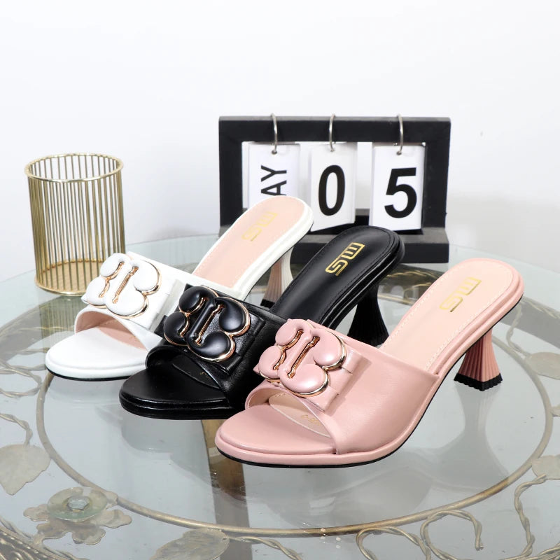 Women's slippers in summer 2024 wear sandals with thin heels high heels buckle is simple elegant black Women shoes