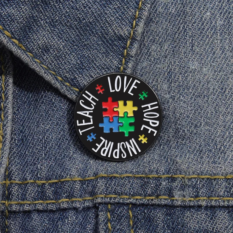 Autism Awareness Puzzle Enamel Pins Introvert Caring For Mental Health Metal Brooches Lapel Badges Jewelry Gifts For Friends