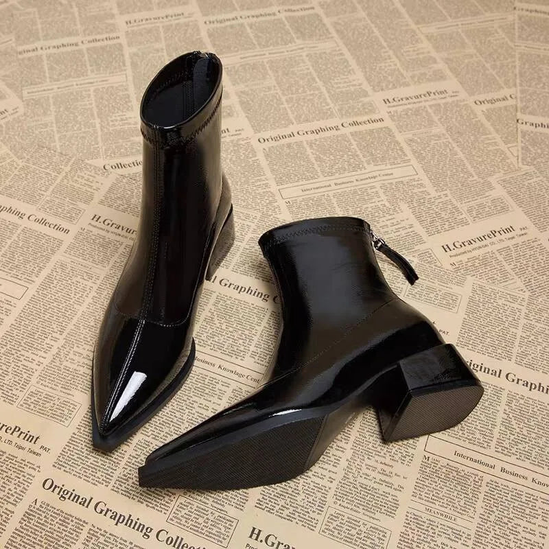 Women Ankle High Heels Chelsea Boots Pointed Toe Shoes  Designer Pumps Winter 2024 New Brand Shoes Women Motorcycle Boots