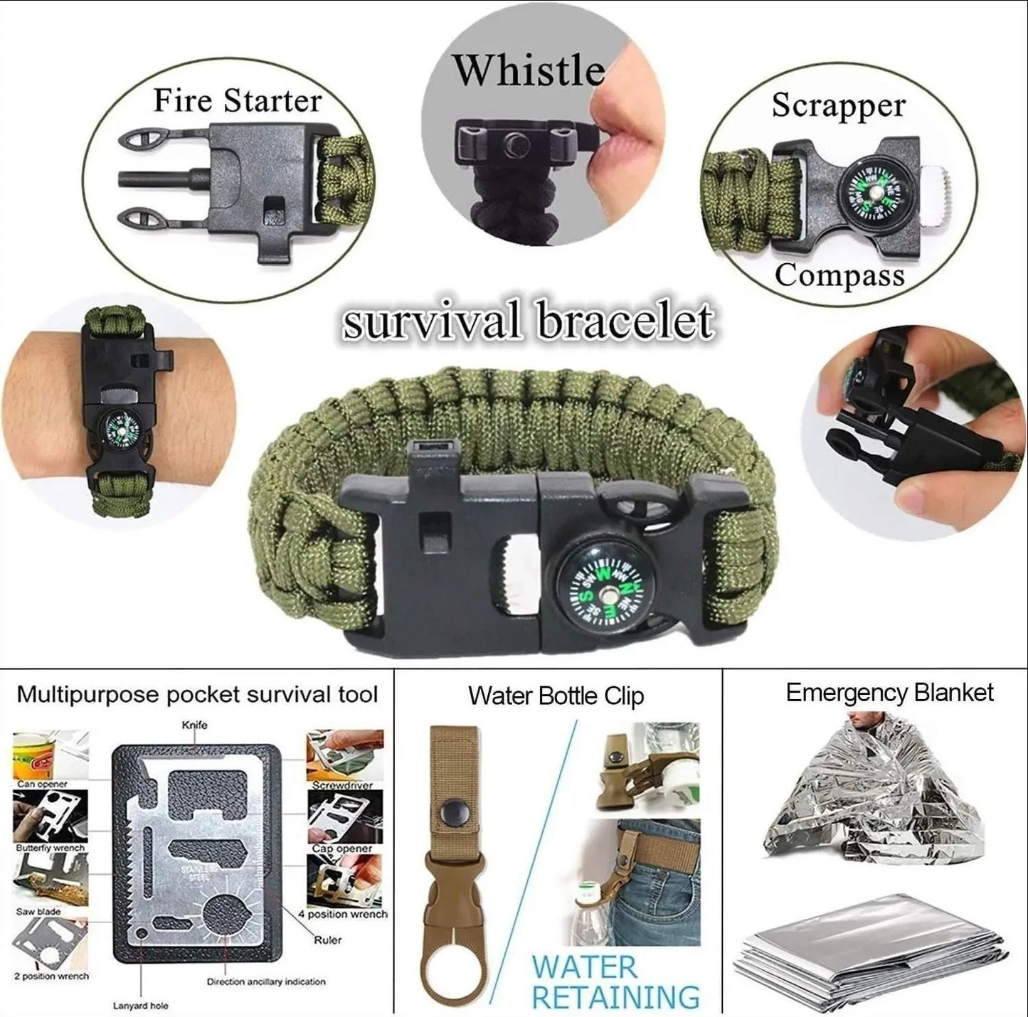 Survival Kit military Camping Multifunction Defense Equipment First Aid SOS for Wilderness Adventure With knife Thermal Blanket
