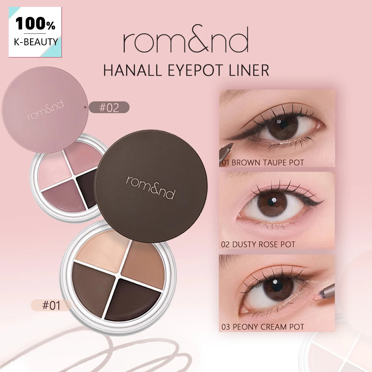 rom&nd HANALL EYEPOT LINER,Silky Creamy Texture,Long-Lasting&Pigmented,Four-in-One Design,Natural Daily,K-Beauty,Korean Makeup