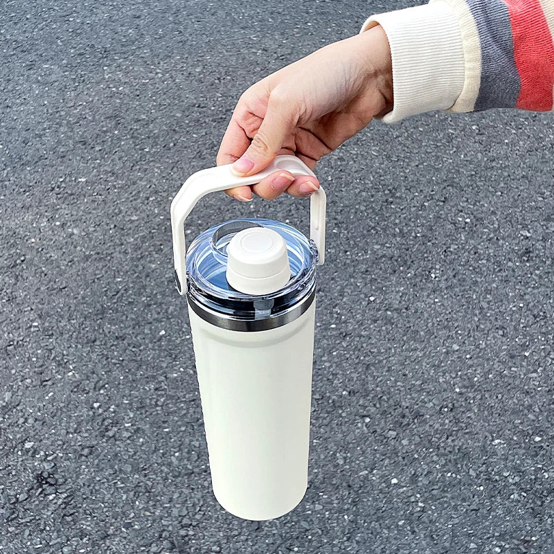1pc 800ml magnetic lid insulated water bottle, minimalist letter print handle water cup, office and outdoor insulated cup