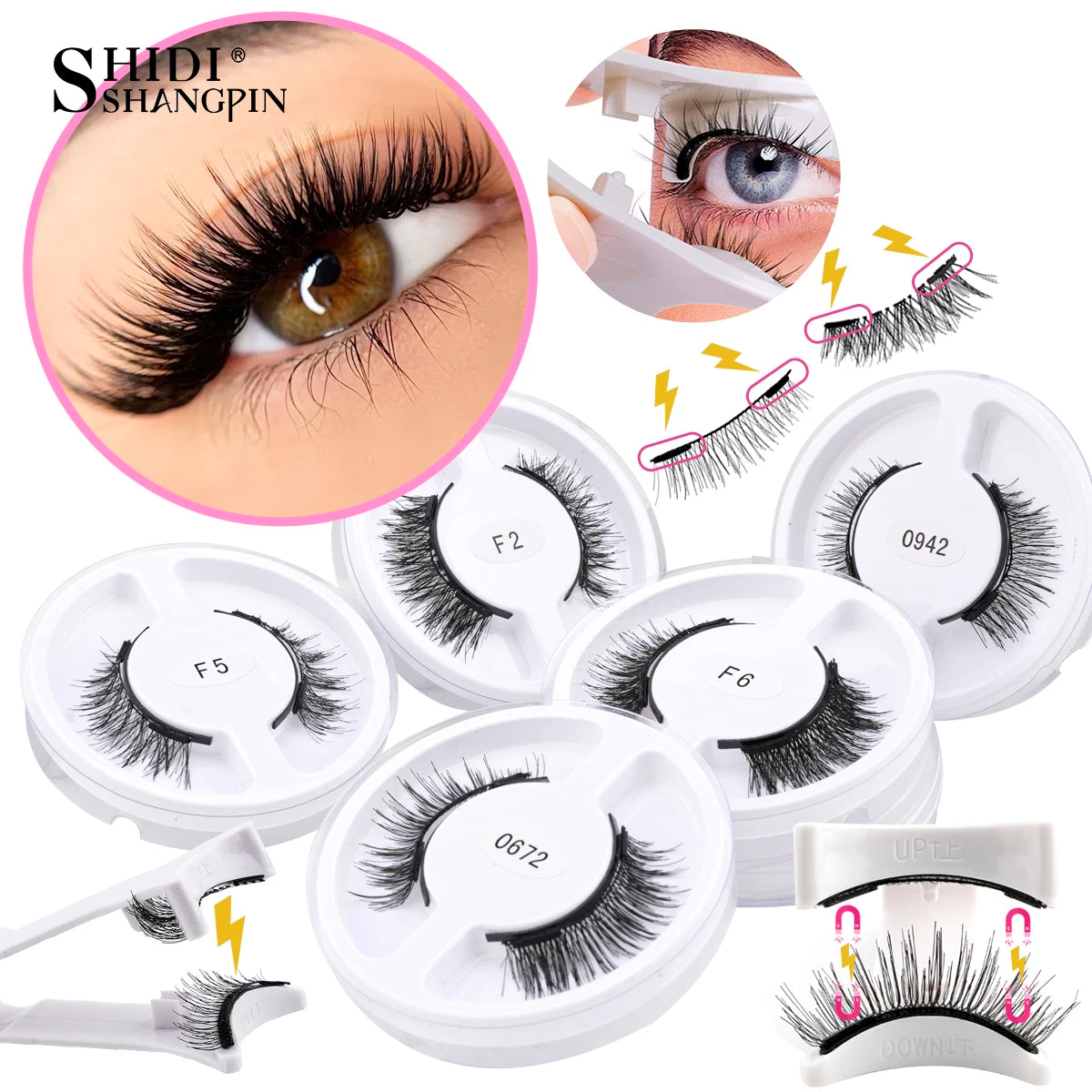 5 Pairs Reusable Magnetic Lashes Set with Magnetic Tweezers Makeup Tool 5 Style Faux Mink Lashes Curly Eyelashes Extension Kit