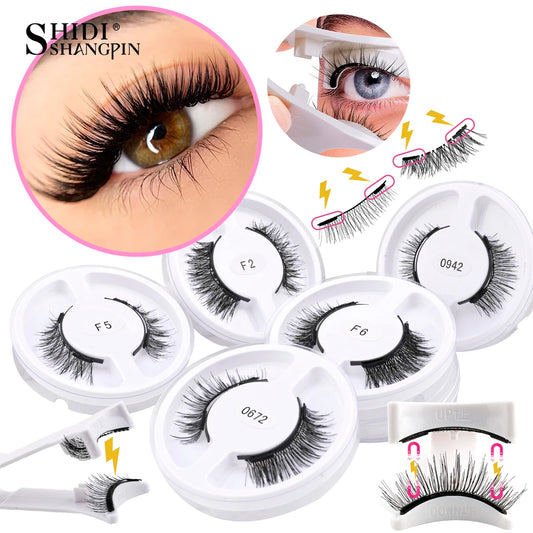 5 Pairs Reusable Magnetic Lashes Set with Magnetic Tweezers Makeup Tool 5 Style Faux Mink Lashes Curly Eyelashes Extension Kit