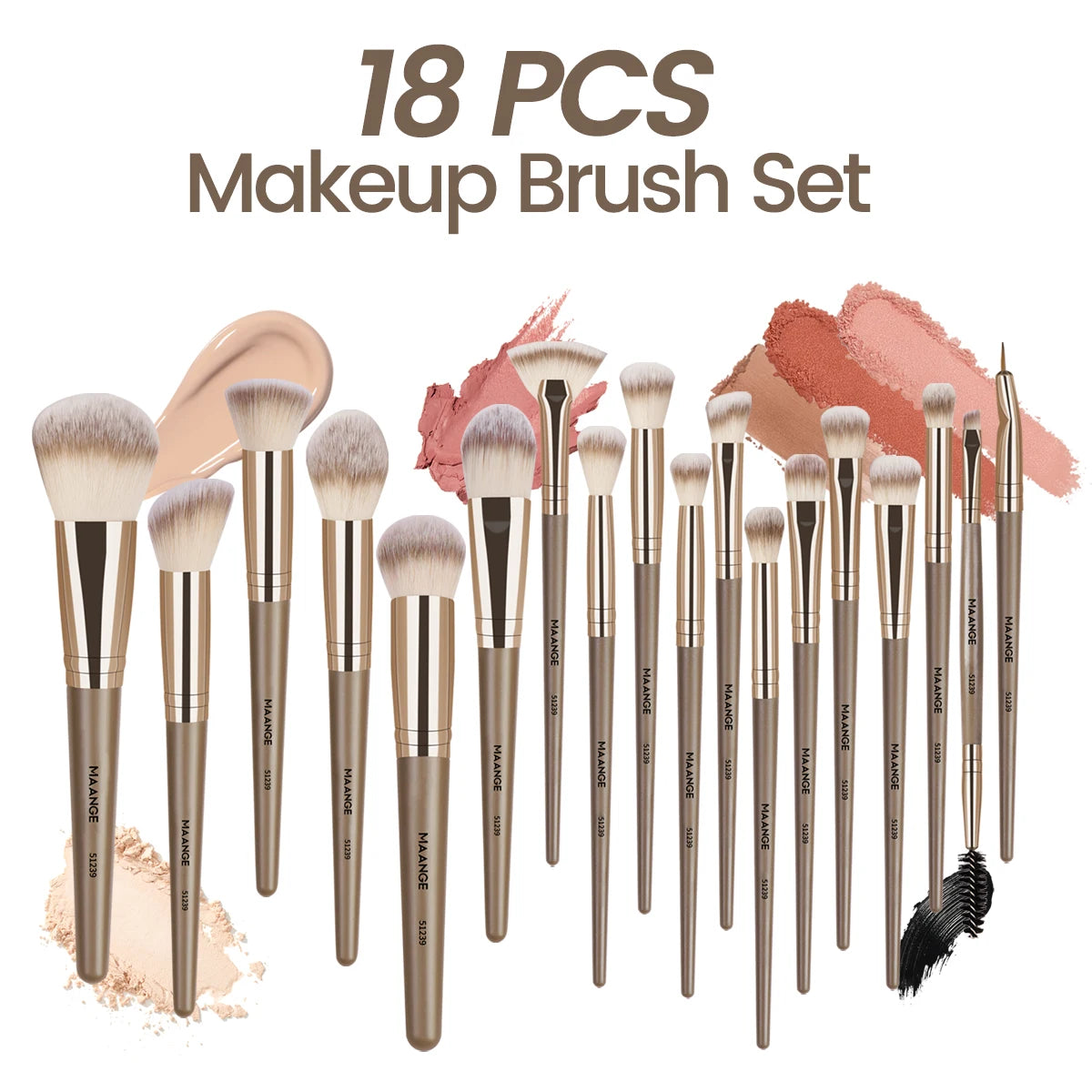 MAANGE Professional Gift Box 18pcs Makeup Brush Face Eye Beauty Brush for Foundation Conceal Eyeshadow Contour Dense Soft Brush
