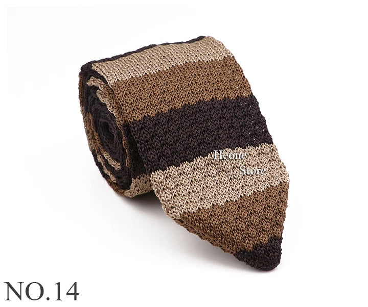 New Mens Knitted Ties Classic Striped Skinny Necktie For Business Wedding Party British Style Necktie Winter Neck Wear Accessory
