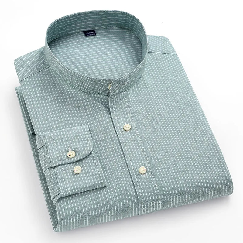 Men's 100% Cotton Oxford Shirt - Breathable Vertical Stripe Slim Fit with  Wrinkle-Resistant Long Sleeve for Business Casual