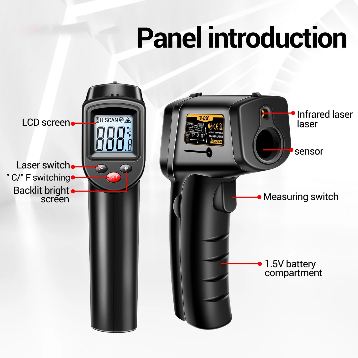 ANENG TH201 Digital Infrared Thermometer Gun Non-Contact Laser Thermometer High Accuracy Industrial Infrared Thermometer
