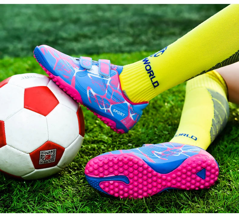 Kids Soccer Shoes HOOK&LOOP Football Sports Shoes Boy Outdoor Non-Slip Training Shoes Child Lightweight Children's Soccer Cleats