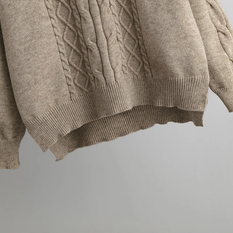 Women's Winter Knitted Suit Warm Loose Two Piece Sets With Hat Womens Outifits Sweater Oversize Casual Knitwear Autumn Suits