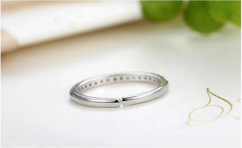 925 Sterling Silver Jewelry Shiny Zircon Women's Rings White Stacking Paired Ring Solid Bands Fine Minimalism Monaco