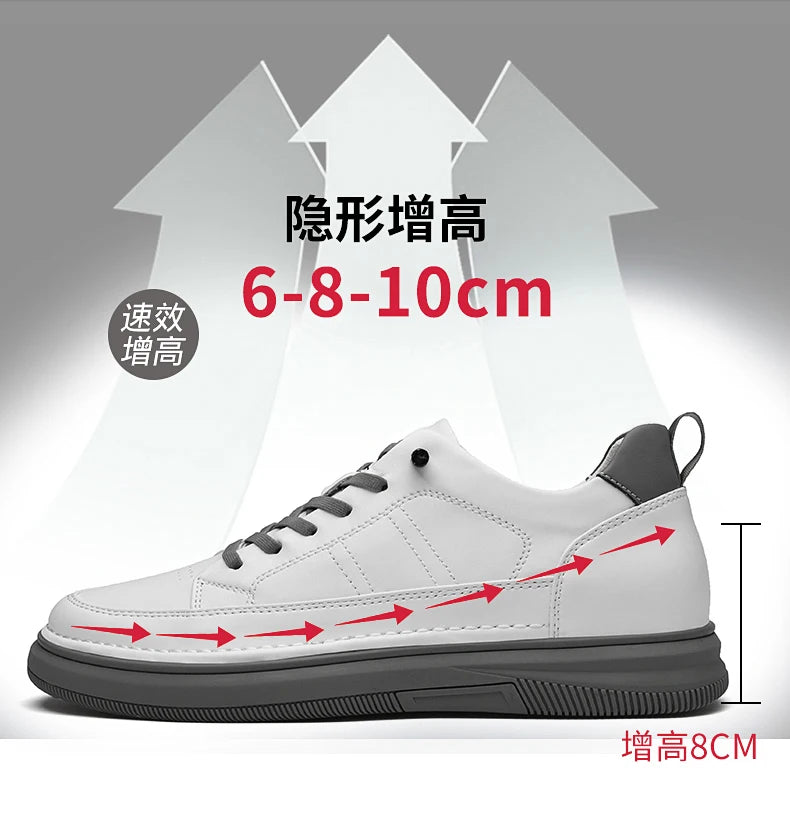 Spring Autumn Men's Inner Heightening Shoes Leather Sports Casual Shoes Invisible Height Increasing Shoes Men Sport Elevator 8CM