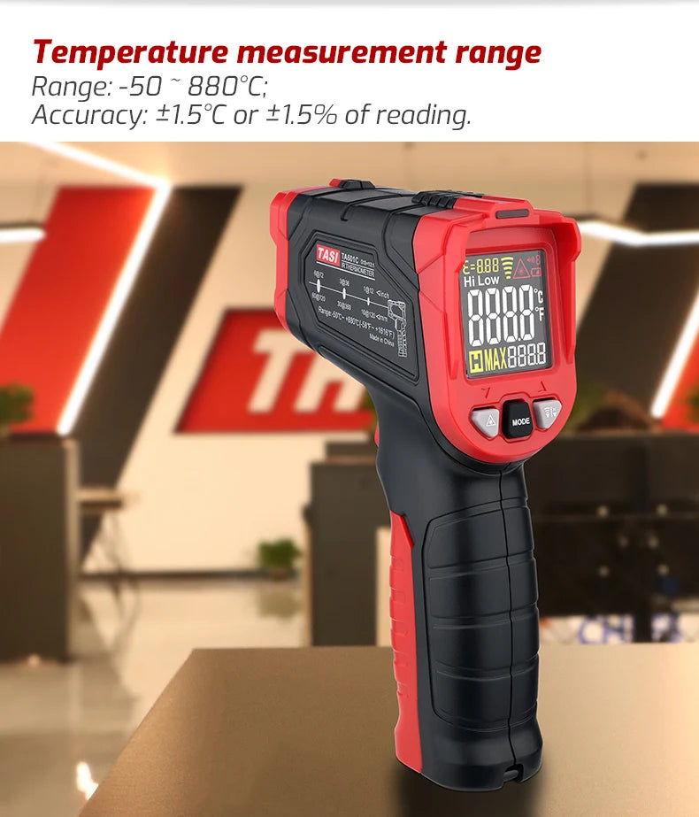 TASI TA601 Digital Infrared Thermometer Laser Temperature Meter Non-contact Pyrometer Imager Hygrometer IR Termometro -50-880℃