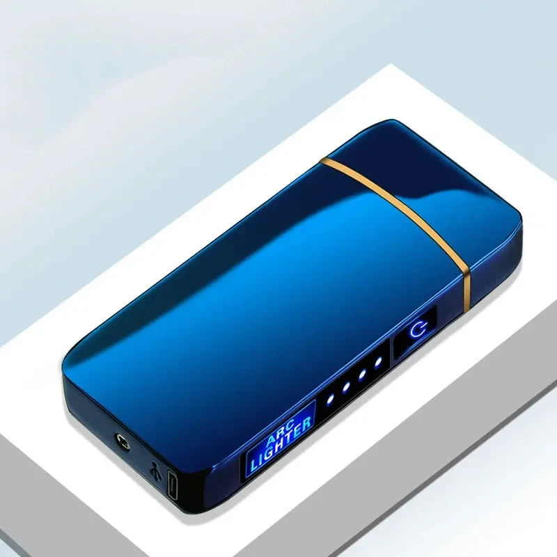 Hot Electric Windproof Metal Lighter Double Arc Plasma Flameless Rechargeable USB Lighter LED Power Display Touch Sensor Lighter