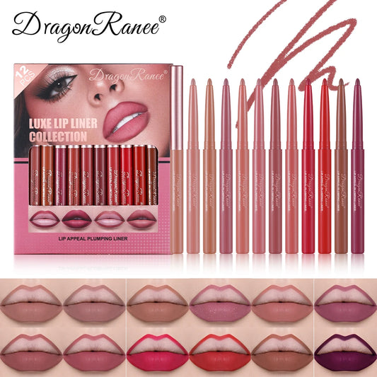 12-Piece Lip Liner Set, Matte, Easy to Outline, Waterproof and Sweat-Proof, Versatile for Daily Use, Long-Lasting, Delicate, Non-Smudging, a Must-Have for Beginners