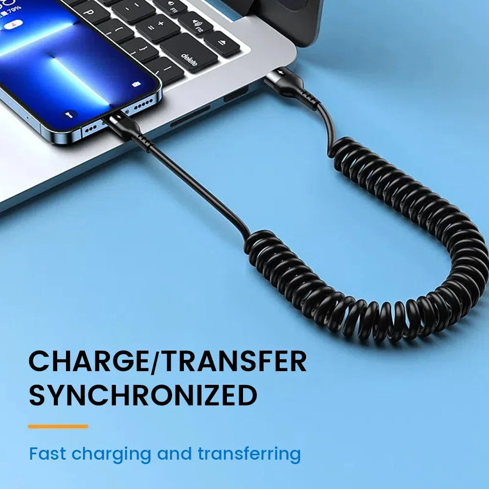 5A Fast Charging Spring Data Cable Retractable USB C To Type C Cable for Huawei Xiaomi Redmi Phone Charger USB Type C Cable