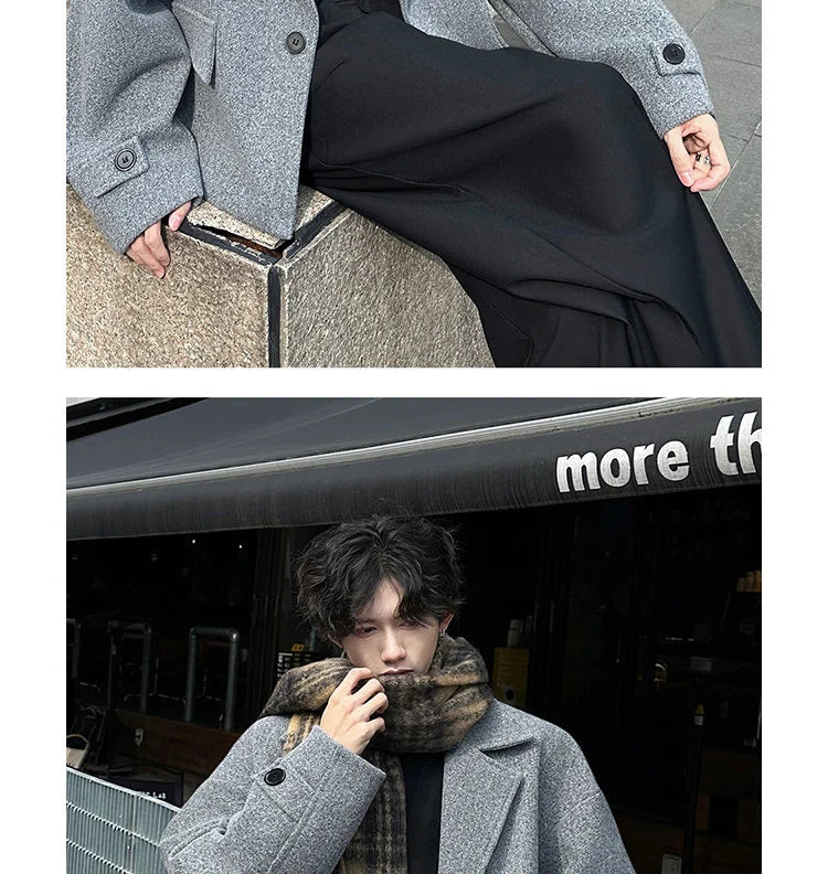 High-end British Style Sle Ort Suit Woolen Jacket Men's Autumn Winter High Sensation Cool Korean Sle Coats Jaet Outerwear Unisex