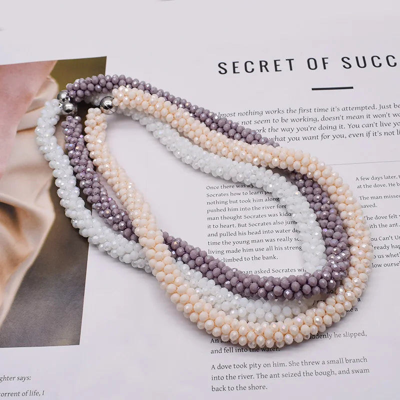 New Woven Bead Necklace Glass Beaded Bohemian Statement Necklace Bracelet Hair Accessory Set For Women Jewelry Gift