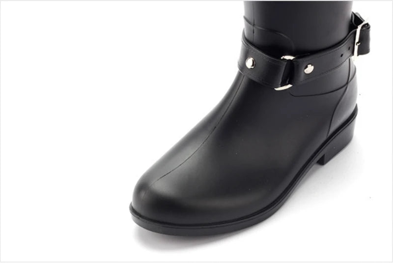Rubber Boots for Women Waterproof Work Fashion Back Zipper Round Toe High Rain Boots Woman Water Shoes Botas De Caza Espanolas