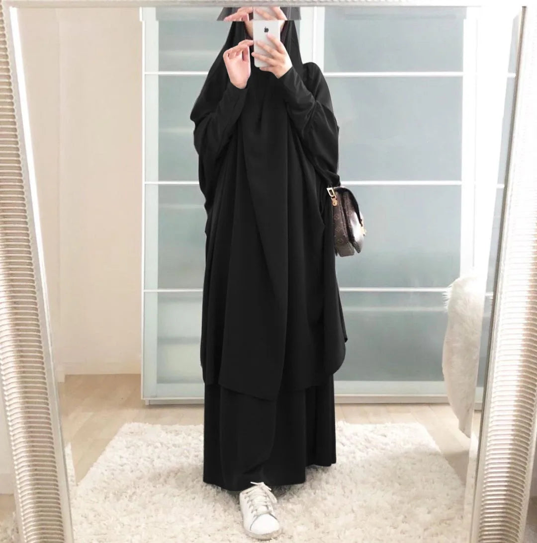 15 Colors Eid Hooded Muslim Dress Set Women Hijab Dress Prayer Garment Islamic Abaya Long Khimar Ramadan Gown Abayas Skirt Suit