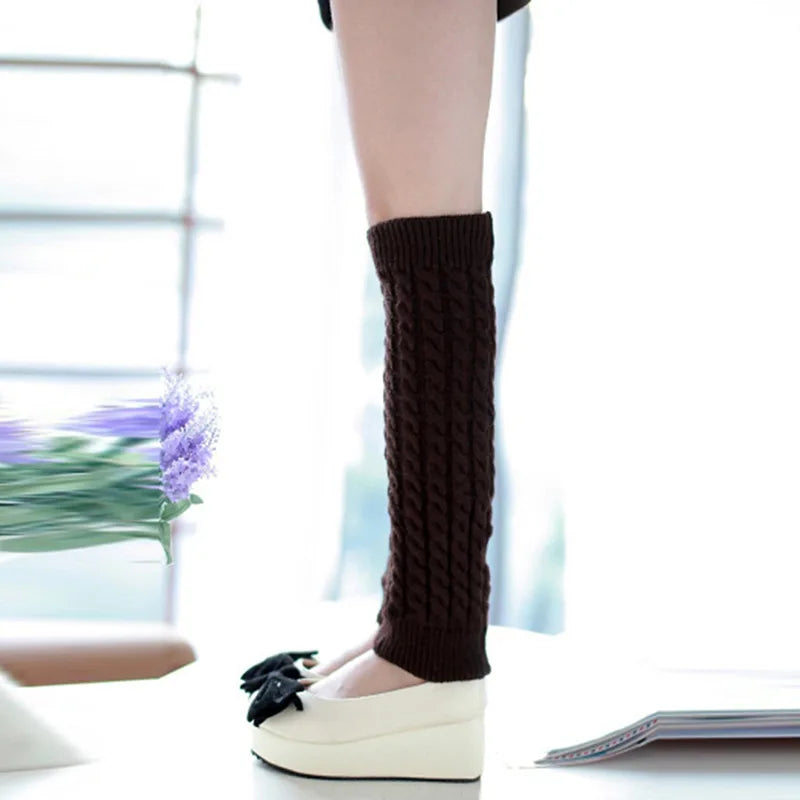 Women's Leg Warmer Lolita Long Socks Knitted Keep Warm Foot Cover Ladies Autumn Winter Black White Twist Crochet Socks Boot Cuff