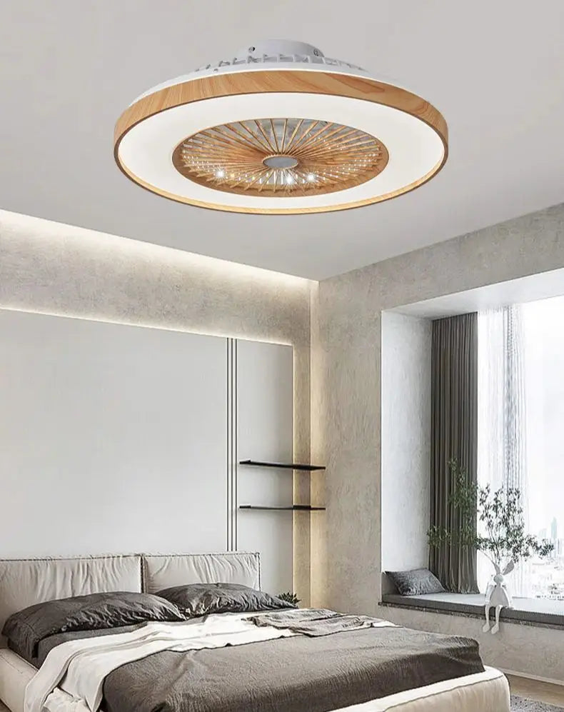 60cm Ceiling Mounted Fan Light With APP Wood Grain Color Eectric Fan Pendant Light Living Room Dining Room Bedroom Light 110V