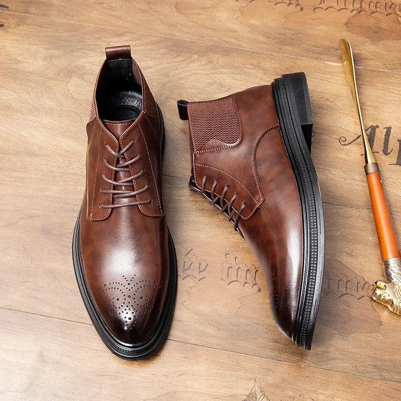 2026 Men High-top Shoes Formal Casual Wedding Party Big Size Leather Footwear For Male