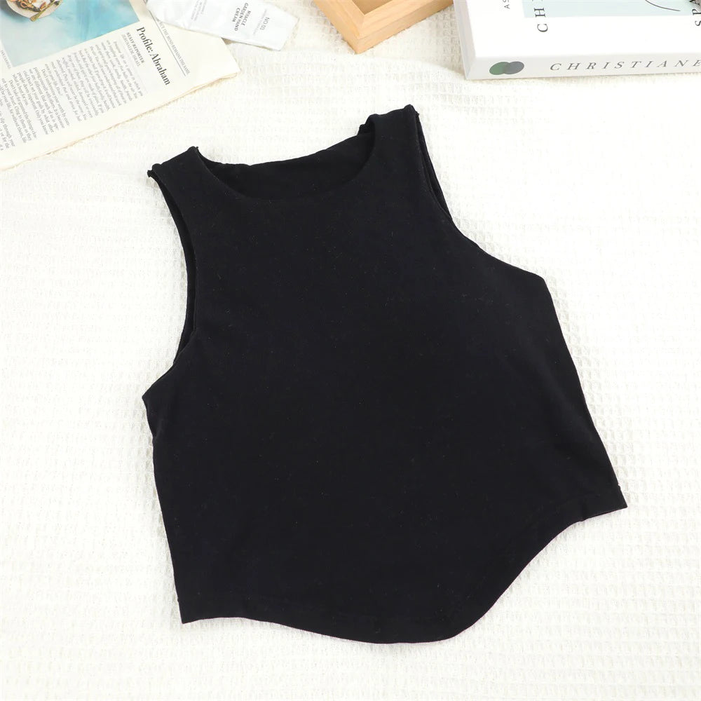 Summer Women Tank Tops Solid Color Camisole with padded Bra sexy Off Shoulder O Neck Elastic Tank Top Casual Sport Vest