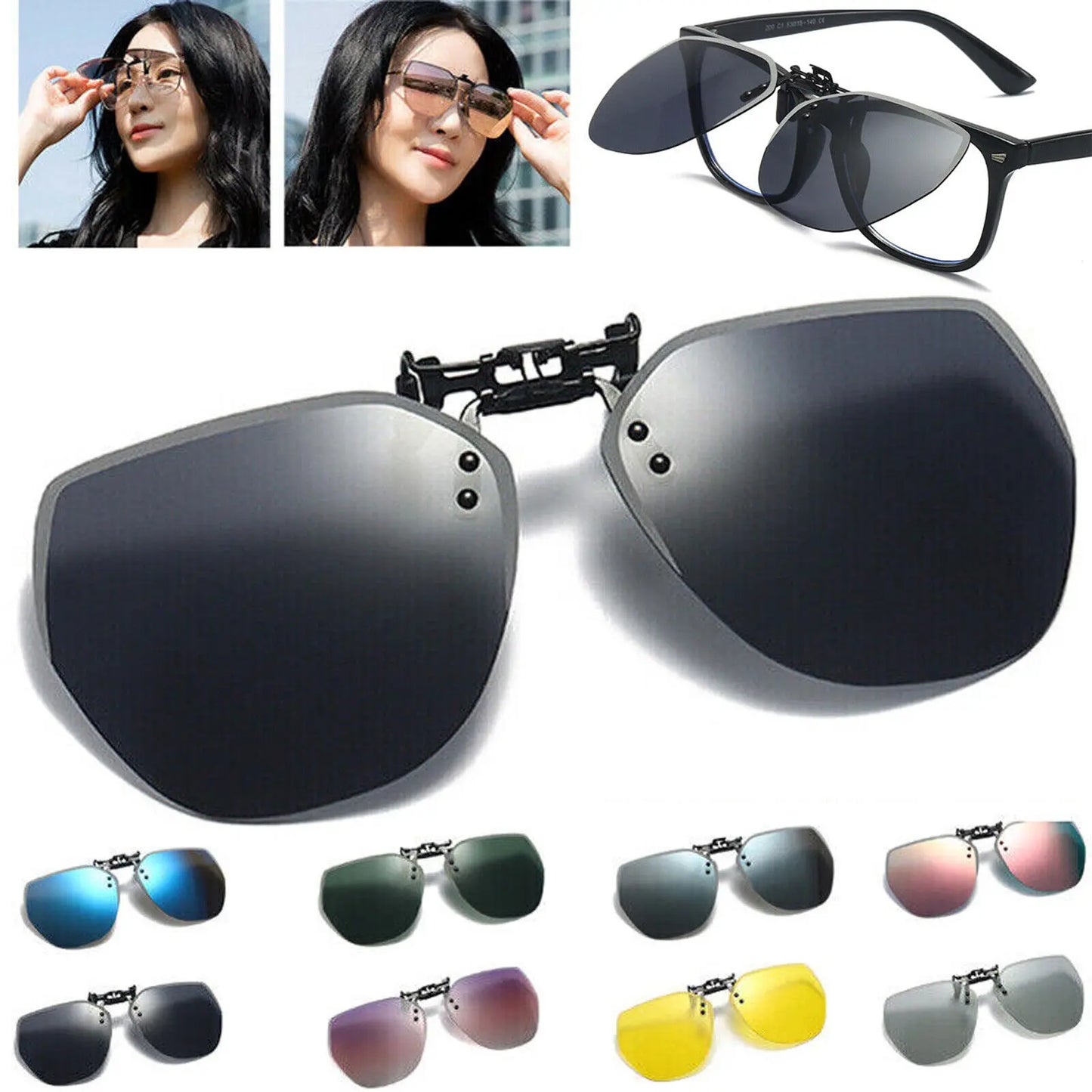 Polarized Clip Sunglasses Men Women Flip Up Photochromic Driving Glasses Mirrored Sun Glasses UV400 Night Vision Fishing Goggle