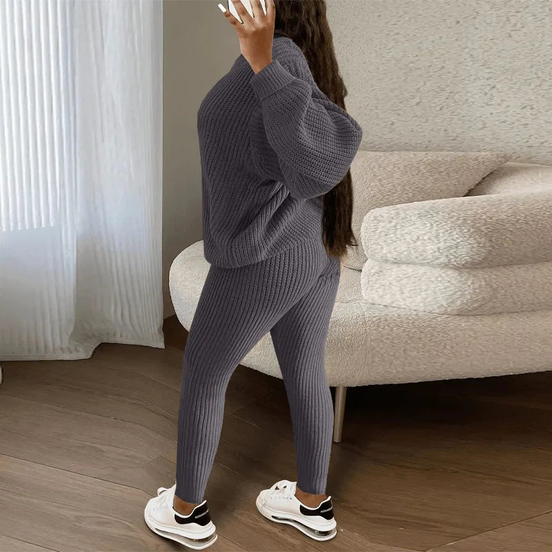 2024 Autumn and Winter Fashion Casual Knitted Suit Trousers Suit Foreign Trade Women's Wool Suit Ensemble Femme 2 Pièces