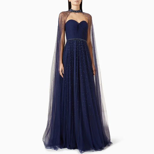 Saudi Arabian Evening Dress فساتين سهرات Customized Modest High Neck Long Sleeves Sparkling Sequined Prom Gown