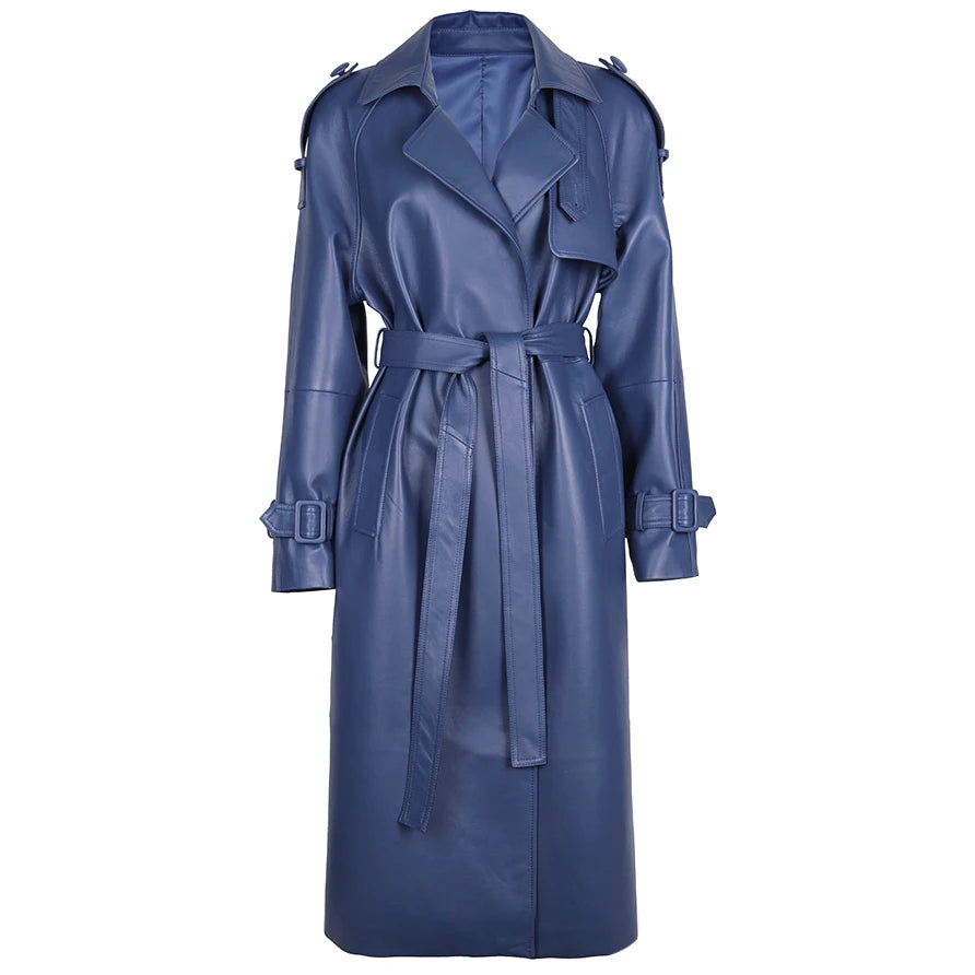 YOLOAgain High Quality Real Leather Trench Coat Women Genuine Leather Jacket Windbreak Female