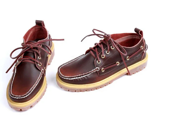 Genuine Leather Men's Casual Shoes Fashion Boat Shoes England Platform Luxury Lace up Male Loafers Driving Shoes46 Low Heel