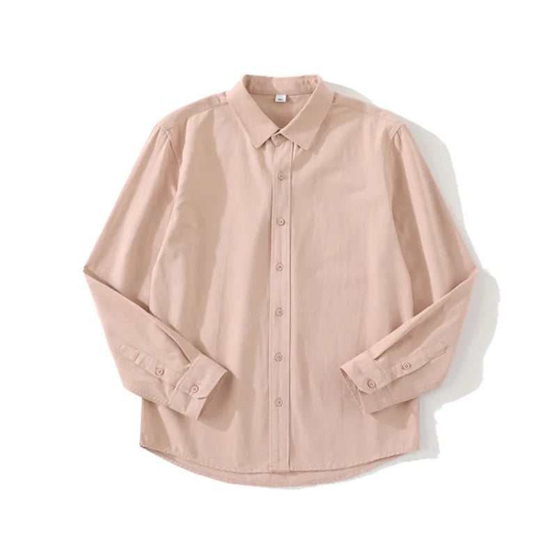 Men's Pure Cotton Simple Casual Long Sleeved Shirt Unisex Solid Color Moisture Wicking Casual, Loose Men's Versatile Shirt