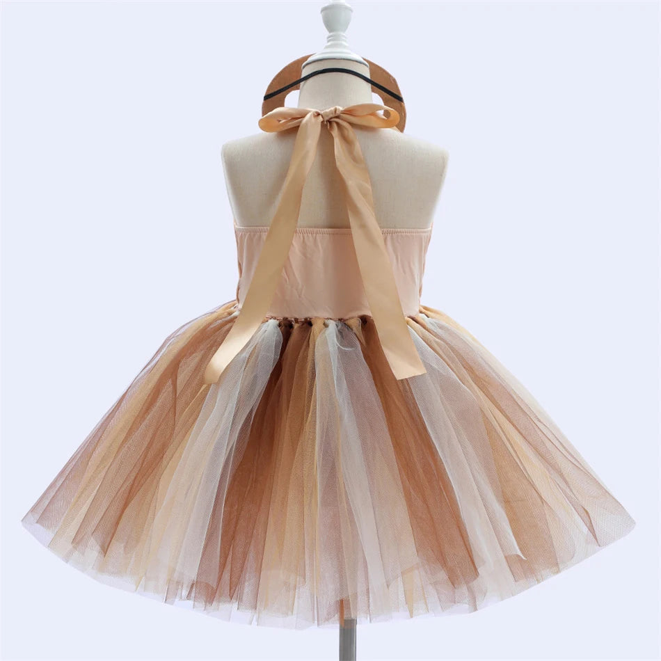 Girl Cartoon Raccoon Sloth Koala Piggy Rabbit Tutu Sling Dress Children Cosplay Festival Performance Dance Costume Headband Sets