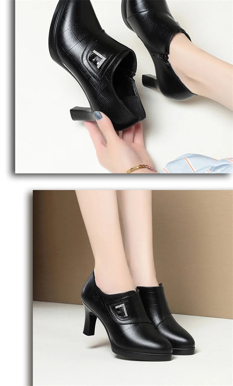 High Heels for Women 2024 Spring New Deep Mouth Soft Bottom Waterproof Business Formal Wear Office High Heel Leather Shoes