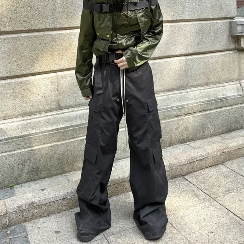 Baggy Pants Cargo Pants For Men Trendy Black Bell-bottom Pants Multiple Pockets Casual Streetwear Sweat Pants Mens