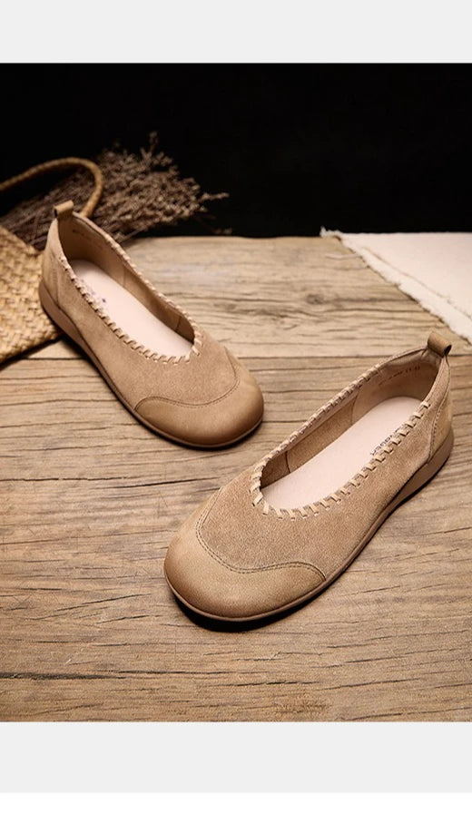 Women's Flat Shoes - 2026 New Style Leather Casual Fashion Single Shoes - Women's Wide-Toe Comfortable Mom Shoes Loafers Women